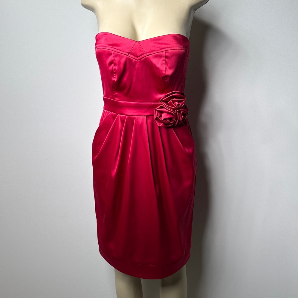 Roulette Strapless Hot pink leaning towards Red  Satin Cocktail Dress